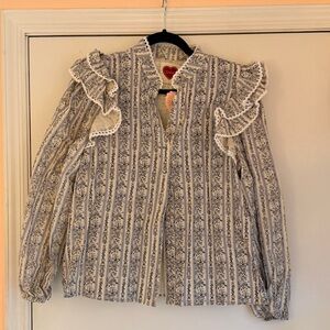 LovLov Blue Floral Ruffle Blouse NWT